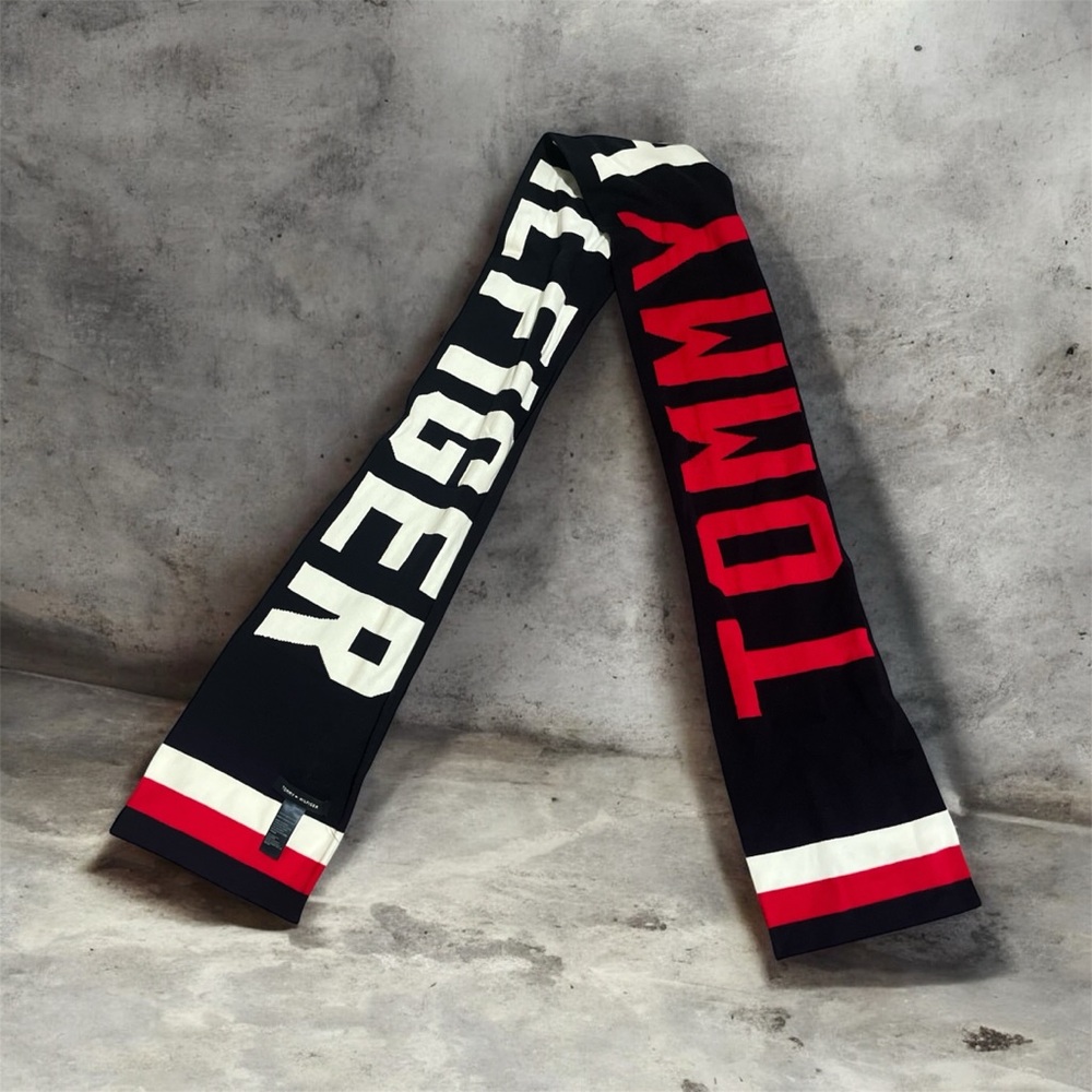 Tommy Hilfiger Blue Scarf with Red and White Accents